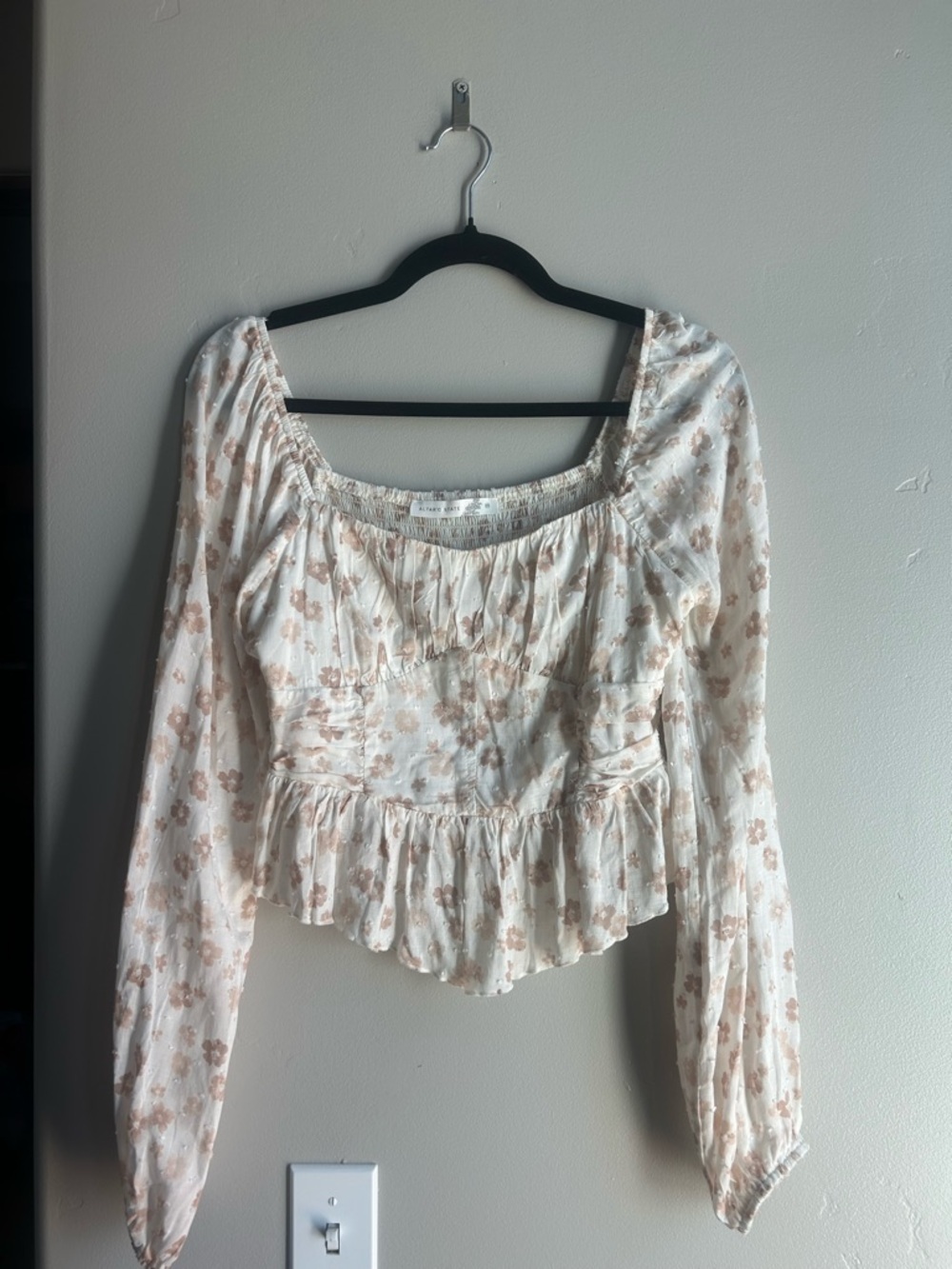 Coquette Floral Smocked Peasant Top Ruffle Crop Boho Cottagecore M Clean Girl